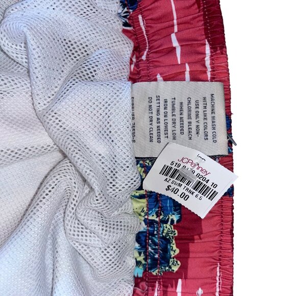 St Johns Bay Mens Hawaiian Print Swim Trunks 3XL Pink Tropical Polyester - Picture 12 of 14